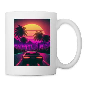 Synthesizer Synthwave Retrowave Skyline Car - Tasse - Weiß - Rechts