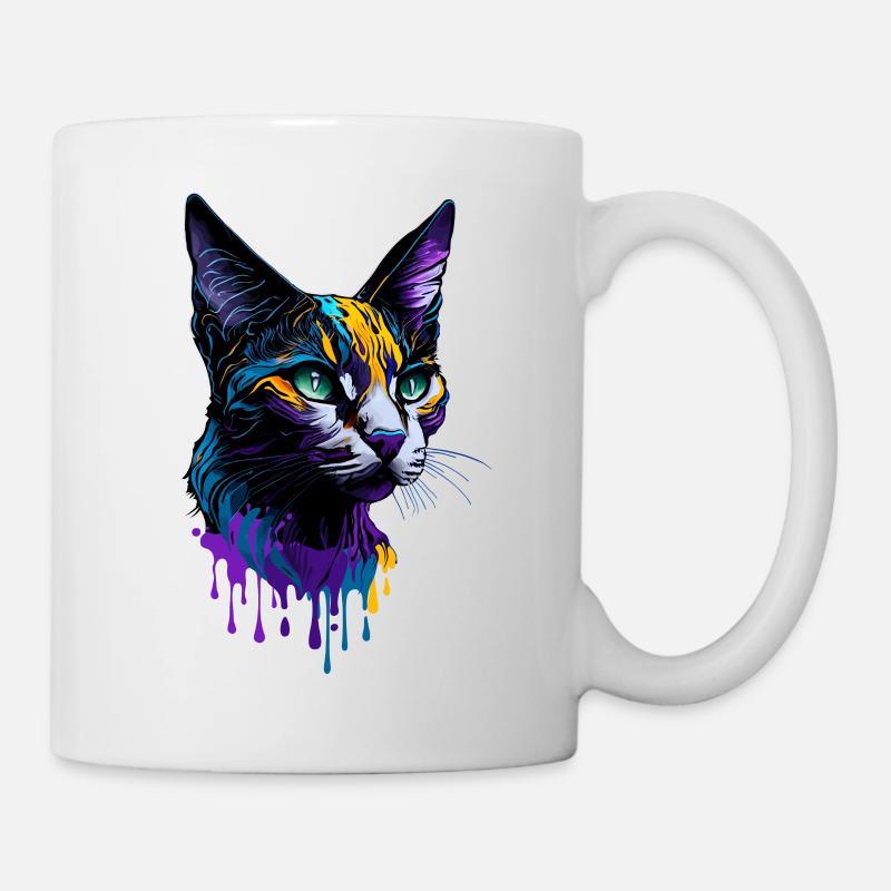 Colorful Cat Splash Art Devon Rex - Mug - white