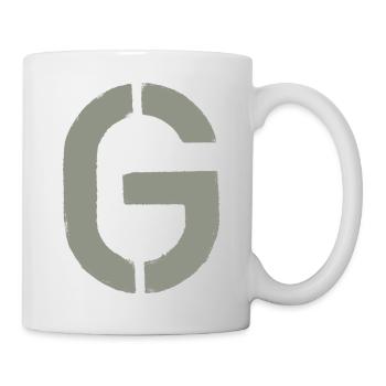 G - Schablonen- Buchstabe/ Stencil - KHAKI - Tasse - Weiß - Rechts