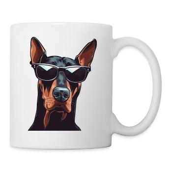Dobermann mit Sonnenbrille - Tasse - Weiß - Rechts