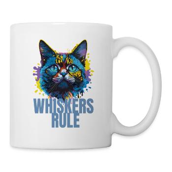 Les moustaches règnent sur un drôle de chat coloré - Mug blanc - blanc - Droite