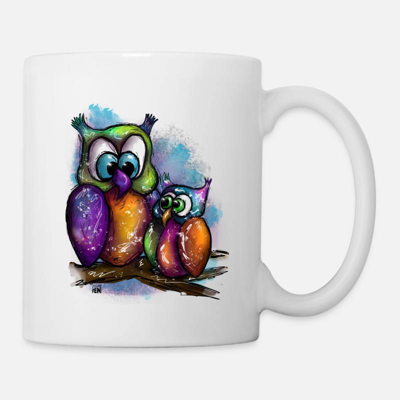 Eulen älter mit jungen - Tasse - Weiß
