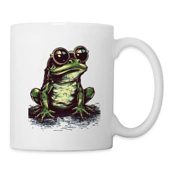 Cooler grüner Frosch mit Sonnenbrille - Tasse - Weiß - Rechts