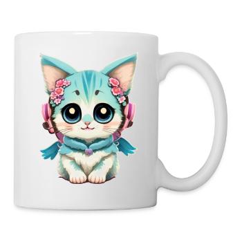 Süße Babykatze mit Blumen - Tasse - Weiß - Rechts