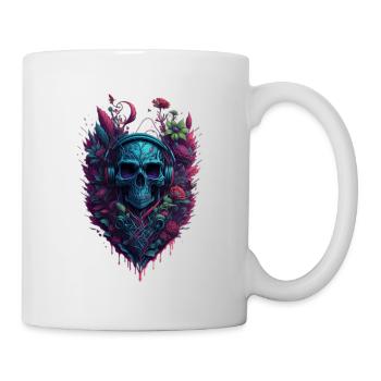 Schädel, Rockmusik, Totenkopf, Flowers - Tasse - Weiß - Rechts