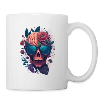Crâne et fleurs, Crâne avec lunettes - Mug blanc - blanc - Droite