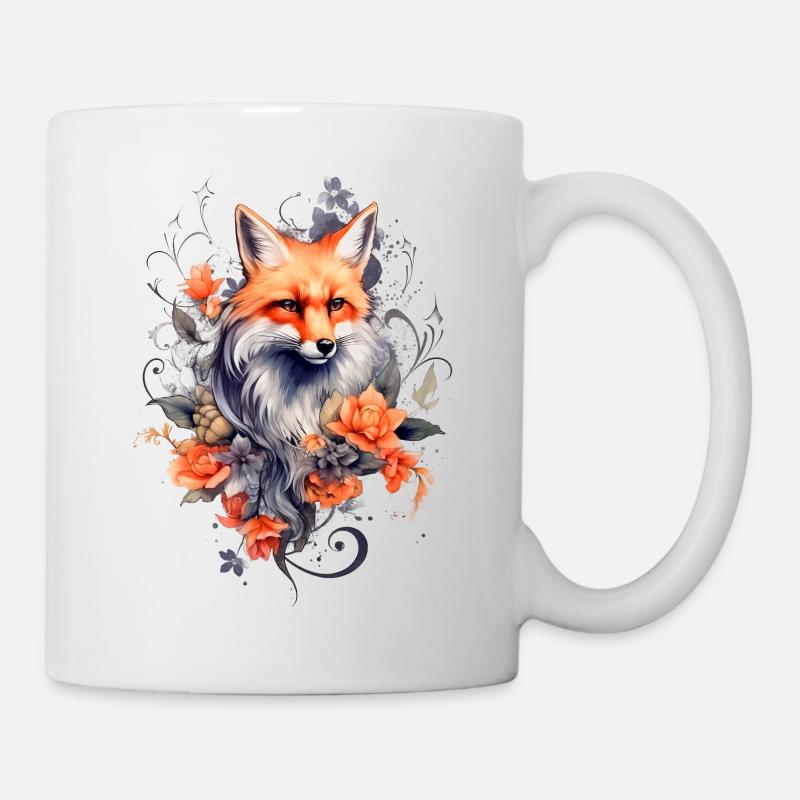 Fuchs und Blumen - Tasse - Weiß