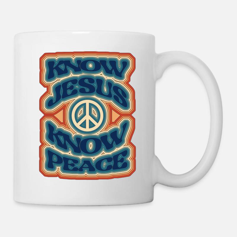 Know Jesus, know peace - 70s style - Mug - white