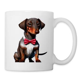 Chiot teckel Teckel avec nœud papillon Dog Dogs - Mug blanc - blanc - Droite