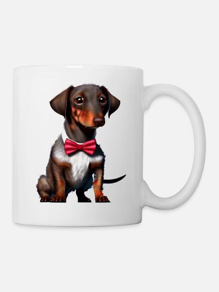 Dackelwelpe Dachshund mit Fliege Hund Hunde - Tasse - Weiß