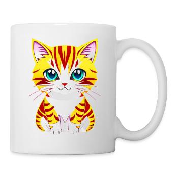 Adorable illustration d’un chat aux yeux bleus - Mug blanc - blanc - Droite