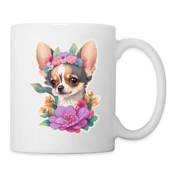 Chihuahua au pastel avec des fleurs - Mug blanc - blanc - Droite