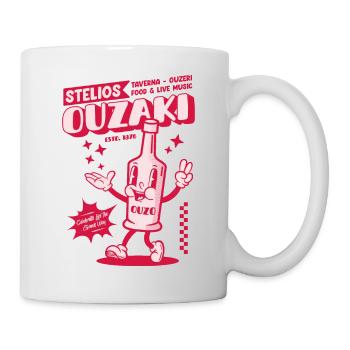Griechisches Ouzo Retro Unisex T-Shirt - Vintage Maskottchen - Tasse - Weiß - Rechts