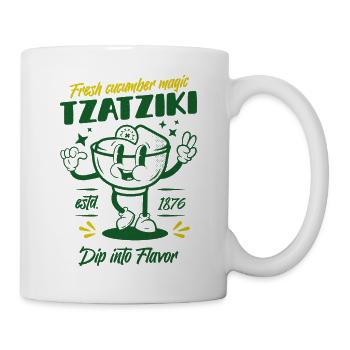 Griechisches Tzatziki Unisex T-Shirt - Vintage Maskottchen - Tasse - Weiß - Rechts