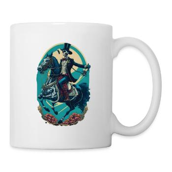 Skelett im Anzug reitet Pferd Cool Comic Cartoon - Tasse - Weiß - Rechts