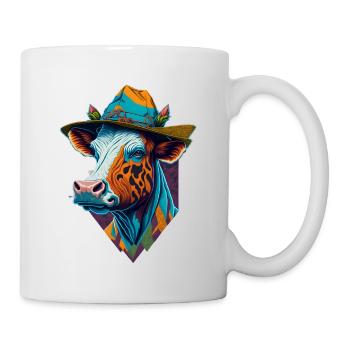 Bunte Kuh mit Hut Lustige Kühe Farmer Bauer - Tasse - Weiß - Rechts
