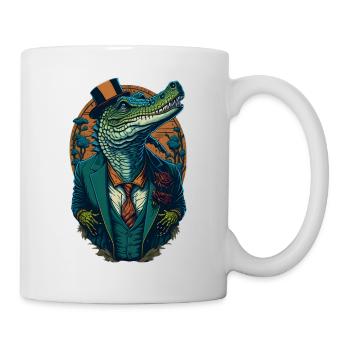 Krokodil mit Hut und Anzug Lustic Comic Style - Tasse - Weiß - Rechts