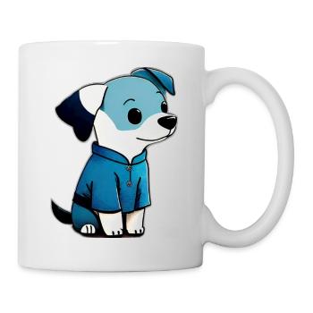 Netter kleiner Hund in blauer Jacke - Tasse - Weiß - Rechts