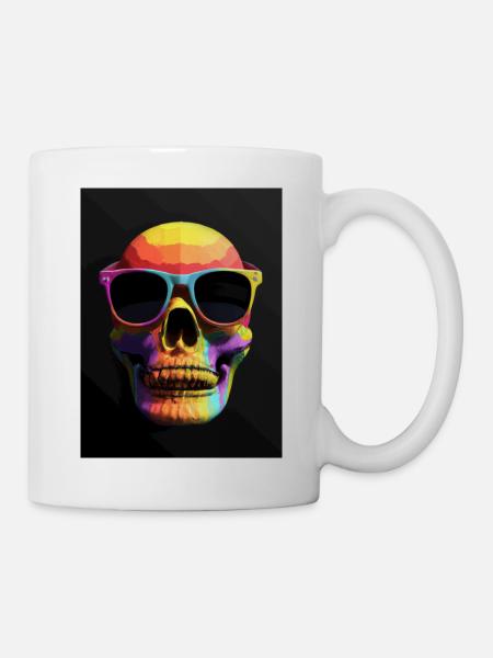 Bunter Totenkopf mit Sonnenbrille - Tasse - Weiß