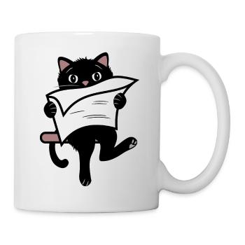 Lustige schwarze Katze, die Zeitung liest - Tasse - Weiß - Rechts