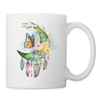 Mond Traumfänger Schmetterling Rosen, Zeichnung - Tasse - Weiß - Rechts