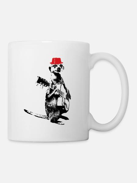 Meerkat Guitarplayer White BG Red Hat - Mug - white