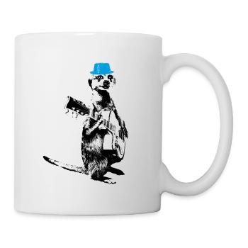 Meerkat Guitarplayer White BG Cyan Hat - Tasse - Weiß - Rechts