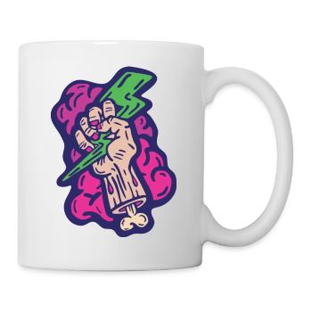 Hand Grabbing Green Lightning on Pink Puffy Cloud - Mug - white - Right