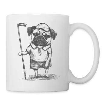 Pug golfer pencil drawing - Mug - white - Right