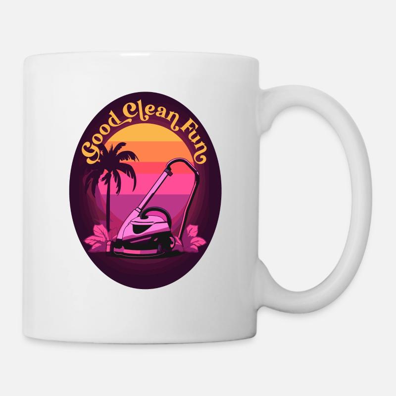 Retro 80s Staubsauger mit Orchidee und Palmen - Tasse - Weiß