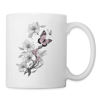 Schmetterling mit blume - Tasse - Weiß - Rechts