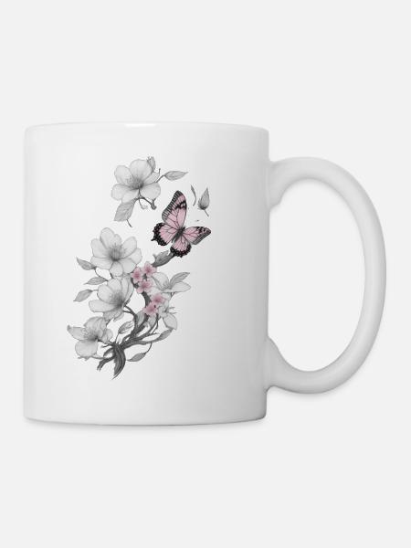 Butterfly with flower - Mug - white