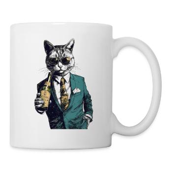 Yuppie cat with sparkling wine suit and sunglasses - Mug - white - Right