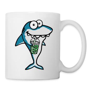Cool Bubble Boba Tea Trinken Lustiger Comic Hai - Tasse - Weiß - Rechts