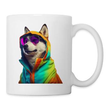 Husky avec lunettes de soleil Coloré Cool Huskies Chien - Mug blanc - blanc - Droite