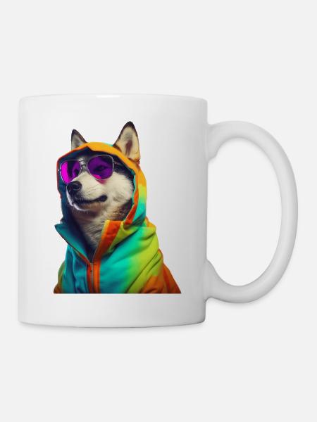 Husky avec lunettes de soleil Coloré Cool Huskies Chien - Mug blanc - blanc