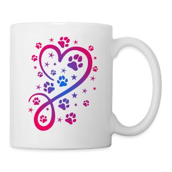 Herz mit Pfötchen und Sternen - Tasse - Weiß - Rechts