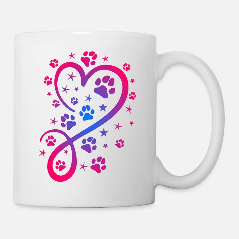 Herz mit Pfötchen und Sternen - Tasse - Weiß