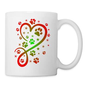 Herz mit Pfötchen und Sternen - Tasse - Weiß - Rechts