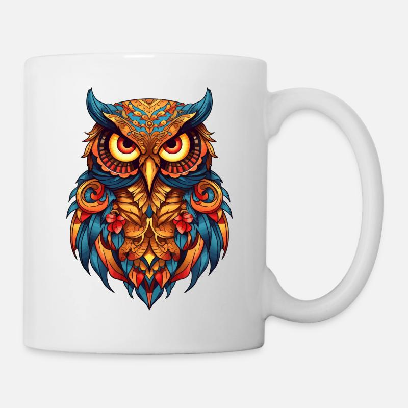 Hibou coloré aux yeux rouges - Mug blanc - blanc