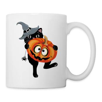 Funny black cat with pumpkin for Halloween - Mug - white - Right