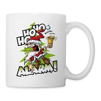 Verrückter Weihnachtsmann mit Glocke - Tasse - Weiß - Rechts