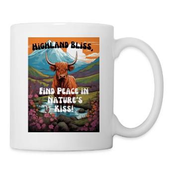 Highland Cow Standing in a cartoon mountain landsc - Tasse - Weiß - Rechts