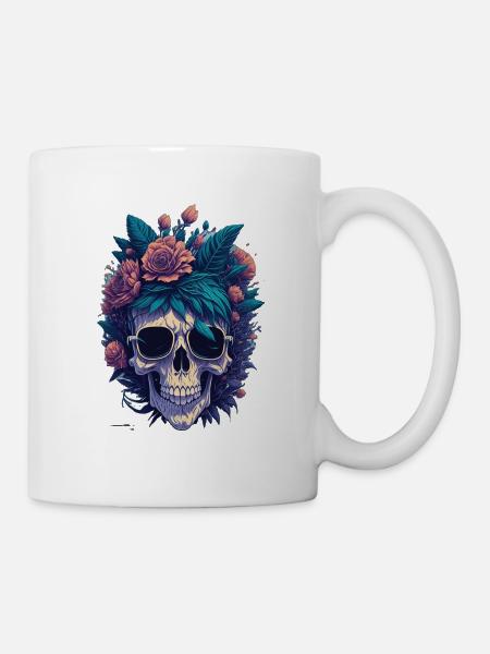 Floral Skull Splashdown: Toter Schädel - Tasse - Weiß