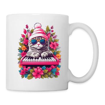 Cute Cat with Piano - Mug - white - Right