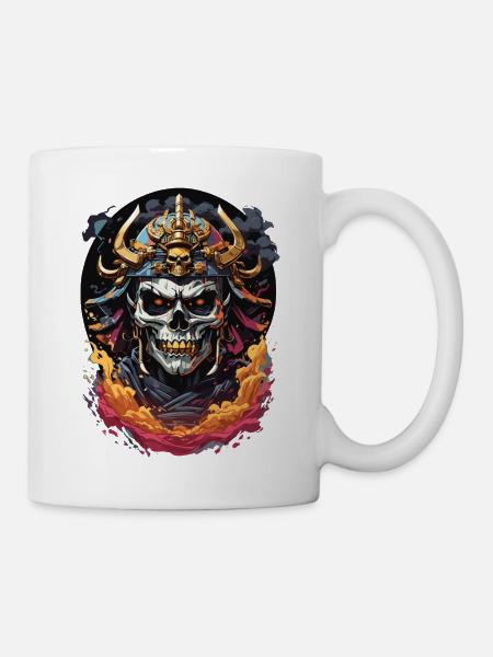 Japanischer Samurai Totenkopf - Tasse - Weiß