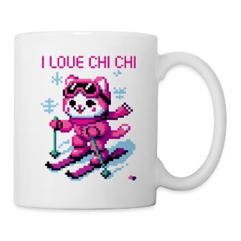 CHAT DE SKI DRÔLE SUR PENTE DE NEIGE RÉTRO PIXEL ART - Mug blanc - blanc - Droite