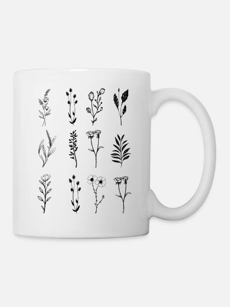 Minimalistische Wildblumen - Botanische Geschenkidee - Tasse - Weiß