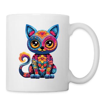 Dia De los Muertos Cat Meowtos Colorful Flowers - Mug - white - Right