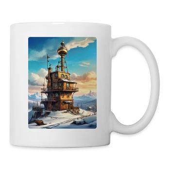 Paysage d’hiver steampunk avec tour radio 1.4 - Mug blanc - blanc - Droite